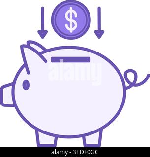 Farbiges Piggy Bank-Symbol. Vektor-Symbol von Piggy Bank und Dollar Münze. Einzahlung und Ersparnis. Business and Finance-Konzept Stock Vektor