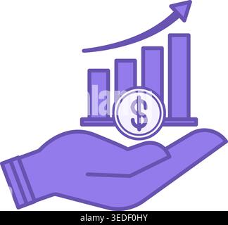 Farbiges Symbol Erlös Erhöhen. Vektorsymbol für Gewinnwachstumsdiagramm und menschliche Hand. Business and Finance-Konzept Stock Vektor