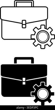Arbeitssymbole. Schwarzweiß-Vektor-Illustrationen. Aktenkoffer und Ausrüstung für die Arbeit. Büroarbeit. Konzeptsektor der Gesellschaft Stock Vektor