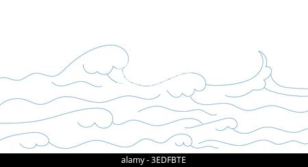 Große orientalische blaue Wasser Ozean Vektor Illustration.Japan Welle.Linie Kunst Vektor Meer Welle. Japanischer Meereswellen-Hintergrundvektor. Tapetendesign mit bl Stock Vektor