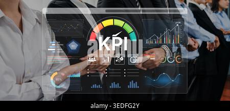 Ein Business Intelligence-Dashboard, das verschiedene Key Performance Indicators (KPI) anzeigt. Die Datenvisualisierung verfolgt Geschäftskennzahlen und -Kennzahlen Stockfoto