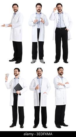 Apotheker auf weißem Hintergrund. Sammlung von Porträts in voller Länge Stockfoto