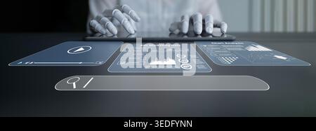 Futuristisches interaktives Dashboard mit Datenvisualisierungsanalyse für modernes Business Strategy Concept Quark. Stockfoto
