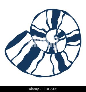 Handgezeichnete Nautical Seashell, Mittelmeer-Muscheln, Minimal Marine Line Art Stock Vektor