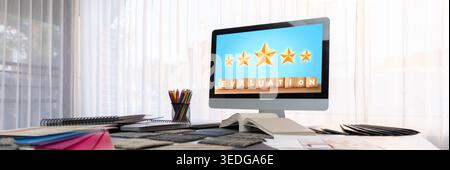 Kundenzufriedenheitsanalyse und Bewertungsanalyse auf einem zügigen Software-Computer für die Marketingstrategieplanung Stockfoto