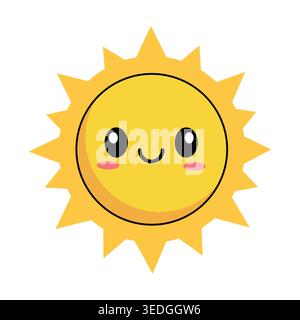 Netter lächelnder Sonnencharakter mit Kawaii Gesicht Vektor Illustration Cartoon Design für Kinder Stock Vektor