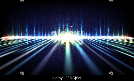 Futuristische Blaulichtstreifen und leuchtender Horizont Hochgeschwindigkeits-Datenübertragung und Glasfasertechnologie für digitale Netzwerkhintergründe und moderne C Stock Vektor