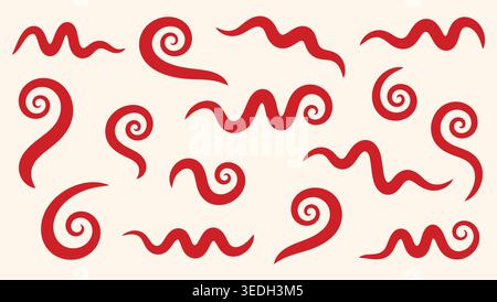 Abstrakte rote Swirl- und gebogene Form-Sammlung isoliert auf weißem Hintergrund Stock Vektor