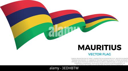 Flagge von Mauritius. Die eleganten Kurven und die realistische Schattierung erzeugen ein Gefühl der Bewegung. Stock Vektor