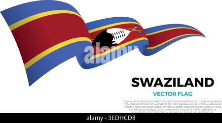 Flagge von Eswatini. Die eleganten Kurven und die realistische Schattierung erzeugen ein Gefühl der Bewegung. Stock Vektor