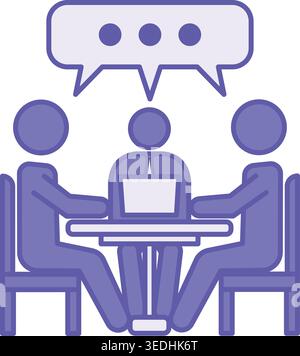 Farbiges Diskussionssymbol. Vektorabbildung. Leute, die an einem Tisch sitzen und reden. Meeting, Seminar. Sprechendes Konzept Stock Vektor