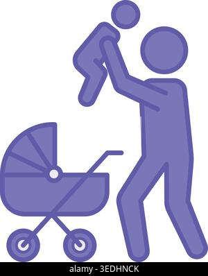 Farbiges Elternsymbol. Vektorabbildung. Dad hält Baby in den Armen. Kinderwagen, Verwandte. Familienkonzept Stock Vektor