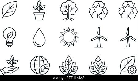 ECO Color Icons Set – Leaf and Sustainability Flat Collection Stock Vektor