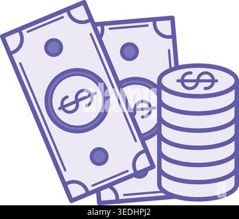 Farbiges Dollar-Symbol. Vektorabbildung. Dollarmünzen und Scheine, Geld. Offizielle Währung der Vereinigten Staaten Stock Vektor