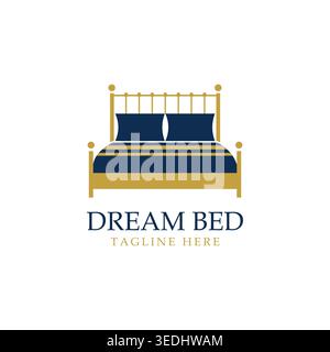 Elegantes Branding-Logo im Schlafzimmer mit klassischem Bettensymbol für Möbel oder Inneneinrichtungen Stock Vektor