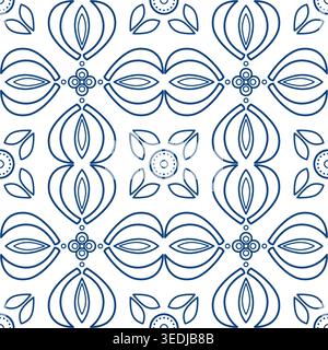 Einfarbiges, blaues, nahtloses Muster. Kaleidoskop-Symmetrie-Blumenschmuck. Einrichtung im Paisley-Stil Stock Vektor