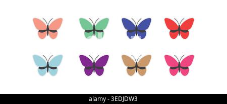 Schmetterling Symbol Set Bunte Flache Vektor Insekten Sammlung Bundle Natur Design Stock Vektor