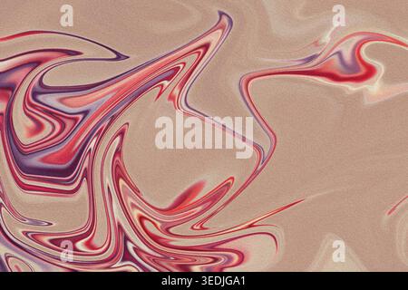 Ein farbenfrohes abstraktes Bild mit wirbelnden Mustern in Rot-, Violett- und Rosa-Tönen auf braunem Hintergrund mit strukturierter Oberfläche und glattem fließenden c Stockfoto