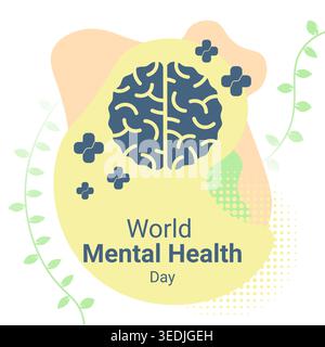 Anlässlich des Welttages der psychischen Gesundheit mit dem Konzept, dass das Gehirn aufgrund von Stress und Depressionen regeneriert wird Stock Vektor