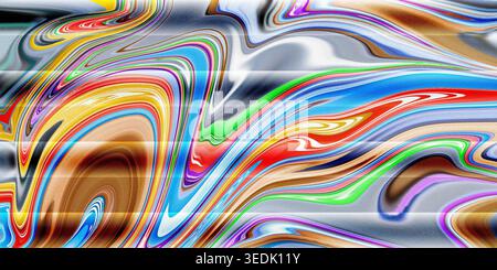 Dieses Bild zeigt ein atemberaubendes abstraktes Kunstwerk mit mehrfarbigen, wirbelnden Mustern in Grau-, Rot-, Blau- und Grüntönen, wodurch eine dynamische Atmosphäre entsteht Stockfoto