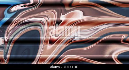 Dieses Bild zeigt ein abstraktes Kunstwerk mit wirbelnden Mustern in Blau-, Rosa- und Weißtönen auf dunklem Hintergrund, was eine faszinierende visuelle wirkung erzeugt Stockfoto
