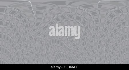 Ein subtiler abstrakter Hintergrund mit einem verzerrten Gitter aus grauen Wellenlinien, der eine weiche, strukturierte und moderne geometrische Ästhetik schafft. Stockfoto