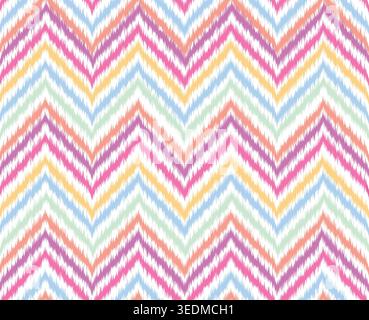 Traditionelle Ripple Line Ikat geometrisches Fliesenmuster. Abstraktes Zickzack-Ornament. Stammesstruktur. Nahtloses Streifenmuster in authentischem Stil. Als Stockfoto