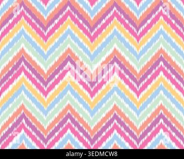 Traditionelle Ripple Line Ikat geometrisches Fliesenmuster. Abstraktes, nahtloses, gestreiftes Zick-Zack-Ornament in authentischem Stil. Stickdesign mit asiatischem Motiv für Stockfoto