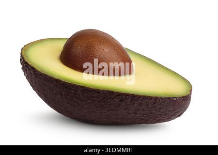 Avocado die Hälfte auf weißem Hintergrund Nahaufnahme isoliert Stockfoto