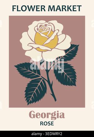 Auf dem Poster mit Vintage-Blumenmarkt ist die Georgia-Rose zu sehen Stock Vektor