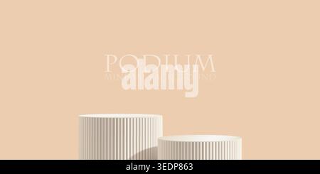 3D Podium beige bg, Produkt-ramadan-Plattform. Zweistufiger Ständer in Gradientenmodellform, Zylinder leere abstrakte Basis. Eleganter Sockel aus hochwertigem weißem Marmor Stock Vektor