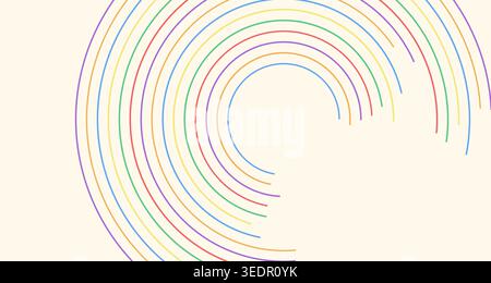 Ein optisch eindrucksvolles Bild mit lebendigen, geschwungenen Bögen, die in einem spiralförmigen Muster vor hellem Hintergrund angeordnet sind, perfekt für kreative Designs oder Abst Stockfoto