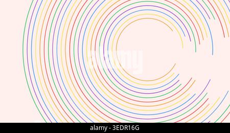 Ein einfaches, aber optisch eindrucksvolles Bild mit dünnen, gekrümmten Bögen, die in einem spiralförmigen Muster auf hellem Hintergrund angeordnet sind und ein Gefühl von Bewegung und r erzeugen Stockfoto