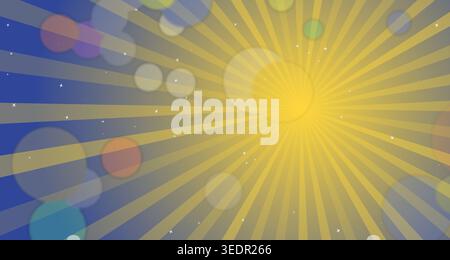 Ein dynamischer Sonnenaufgang mit leuchtenden Farben und Lichteffekten, perfekt für ein lebendiges und energiegeladenes Designelement. Stockfoto