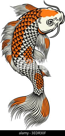 Koi Karpfenfisch Vintage Japanische Malkunst Stock Vektor