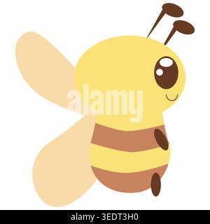 Kawaii-Biene-Illustration mit seitlichem Profil und bezauberndem Cartoon-Stil. Ideal für Maskottchen, Kindergrafiken und niedliche Clipart-Kollektionen Stock Vektor