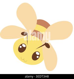Niedliche Fliegenbiene im Kawaii-Stil mit weichen Pastellfarben. Geeignet für Design-, Maskottchen- und Aufkleberprojekte für Kinder Stock Vektor