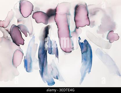 Aquarellabstraktionen, die Farben und Formen auf einer leeren Oberfläche ohne klare Form oder Objekt anzeigen Stockfoto