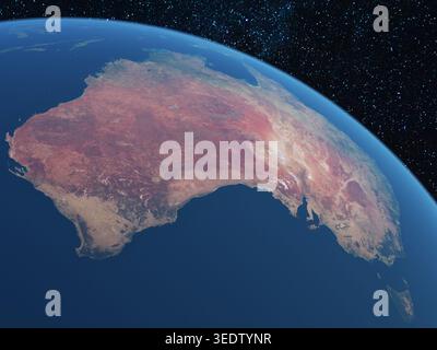 3D-Illustration der Erde im Weltraum mit Fokus auf Australien Stockfoto