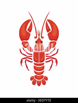 Hellroter Hummercartoon mit kräftigen Krallen und süßen Augen, perfekt für Meeresfrüchte, Dekor oder Bildung. Stock Vektor