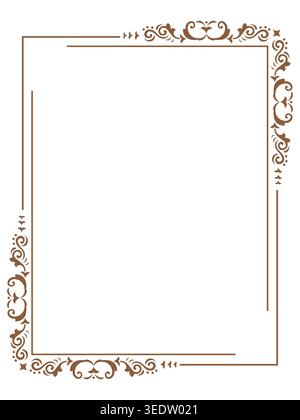 Elegante braune Zierleiste mit klassischen Blumenecken, perfekt für Einladungen, Zertifikate oder dekorative Druckmotive. Stock Vektor