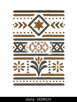 Abstraktes geometrisches Stammesmuster in Erdbraunen Tönen mit symmetrischen Formen, perfekt für Textil-, Tapeten- und Dekordesign. Stock Vektor