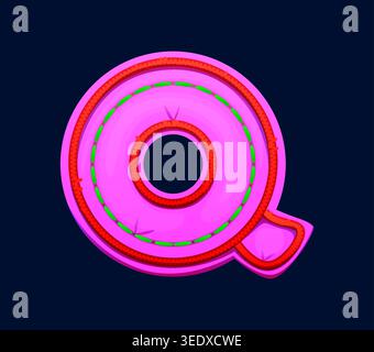 Cartoon Patch Schriftart bunt rosa Buchstabe Q Stock Vektor