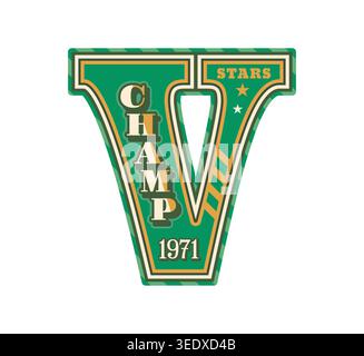 Varsity Sport Team Patch Buchstabe V für Liga Label Stock Vektor