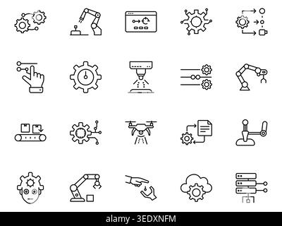 Industrielle Automatisierung und Robotertechnik - Linie - Symbolsatz Vektorillustration Stock Vektor