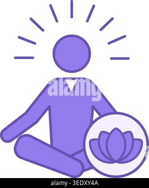 Farbiges Symbol Für Ruhe. Vektorsymbol des meditierenden Menschen. Yoga, Entspannungsübungen. Lotusblume. Psychische Gesundheit. Positives Denkkonzept Stock Vektor