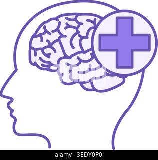 Symbol Für Die Farbe Der Gehirngesundheit. Vektorsymbol von menschlichem Gehirn und Kopf. Psychische Gesundheit. Gesundes Lifestyle-Konzept Stock Vektor