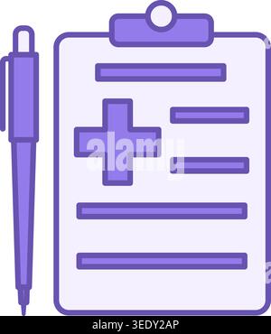 Symbol Für Die Farbe Des Medizinischen Berichts. Vektorsymbol. Arztpapierform und Pen. Ergebnis Der Patientengesundheitsdiagnostik. Gesundheit und medizinisches Konzept Stock Vektor