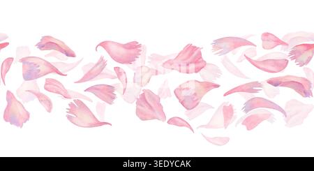 Nahtloser Rand aus rosa Pfingstrosenblüten in Aquarellfarben. Romantisches Blumendesign, perfekt für Einladungen, Banner, feminines Branding, Kosmetikverpackungen Stockfoto