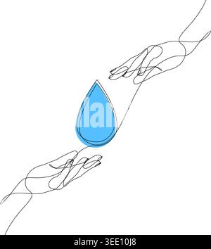 Durchgehende Zeilenzeichnung der Hand, die Wassertropfen zu einem anderen führt Stock Vektor